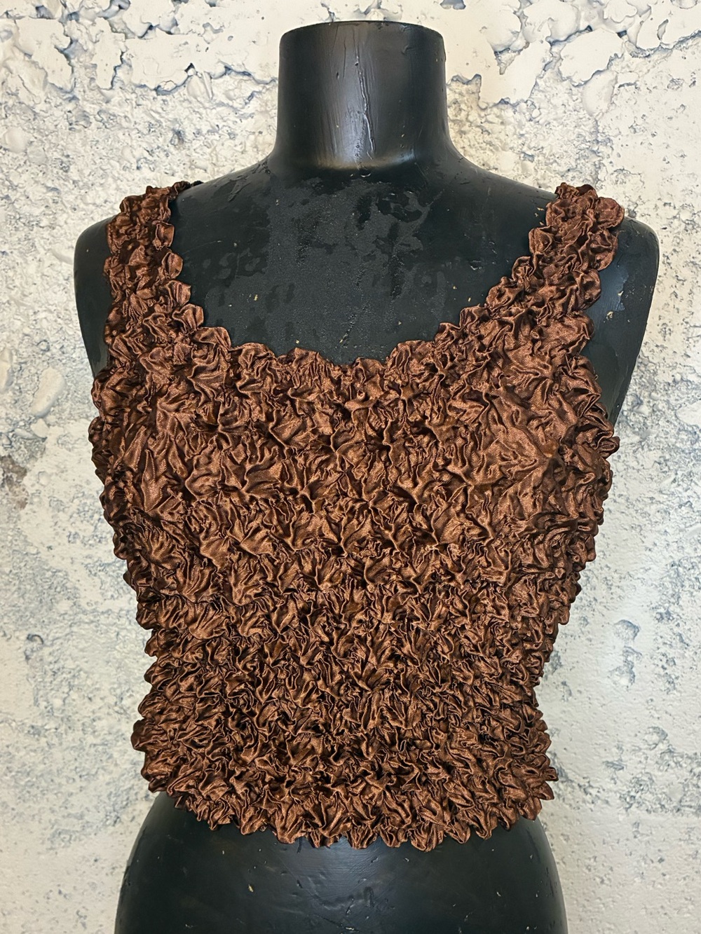 Textured Chocolate Brown Ruching Crop Tank Y2K Magic Scarf brand